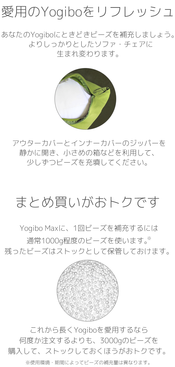 愛用のYogiboをリフレッシュ。補充用ビーズはまとめ買いがおトクです。